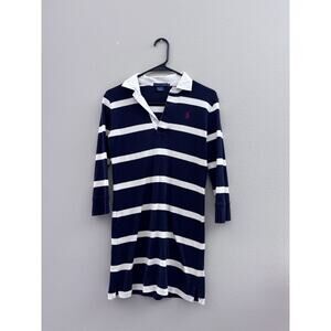 Ralph Lauren Cotton Rugby Dress 3/4 Sleeve Navy Stripe Women's Size XS (READ)